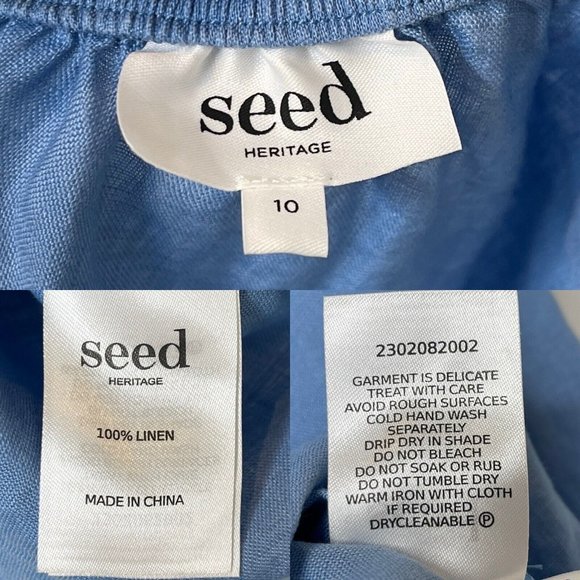 Seed Heritage Blue Linen One Shoulder Blouse Top Size 10 Asymmetric Casual Women - Picture 15 of 16